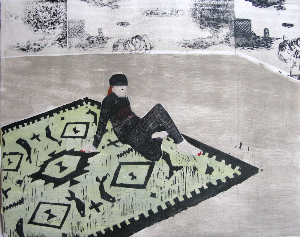 Tresnitt. Mann og teppe