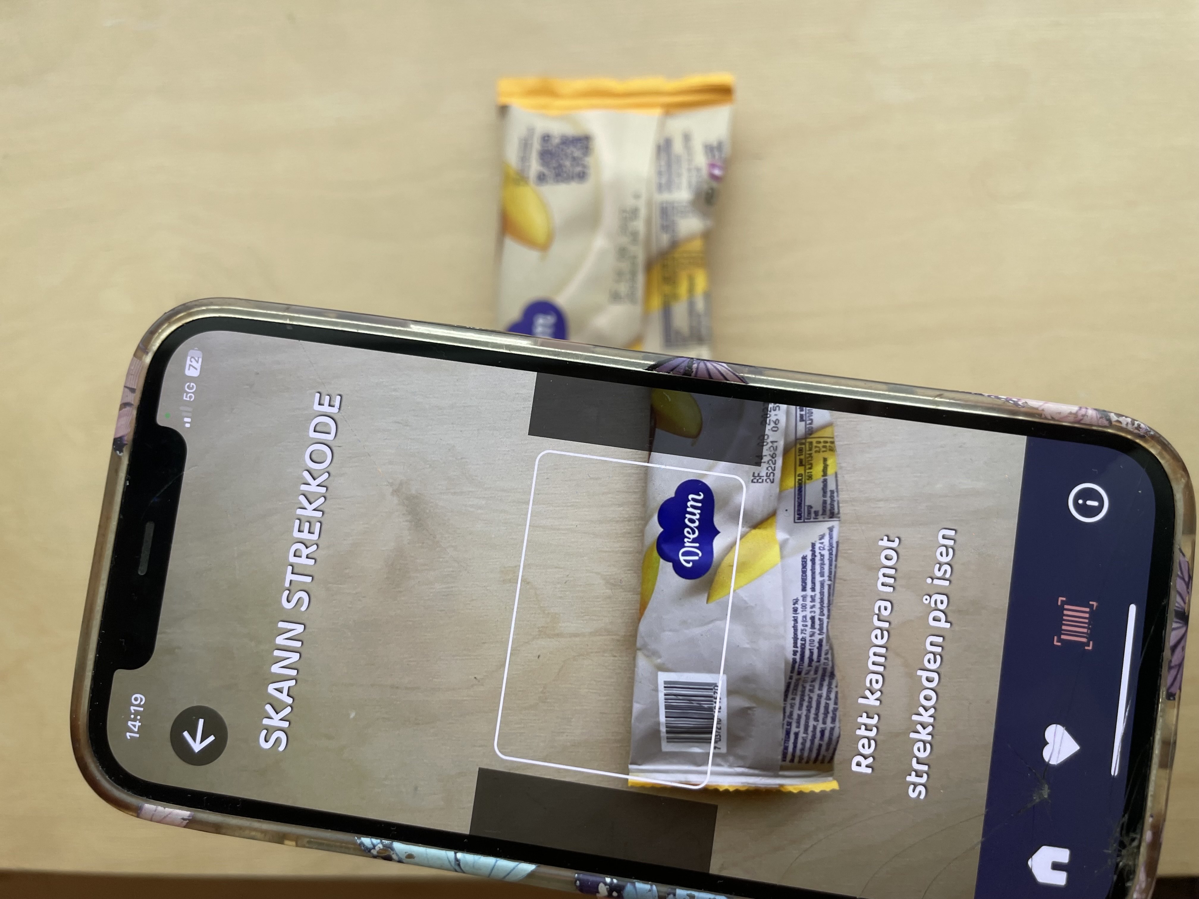 Mobilkamera scanner strekkode på is