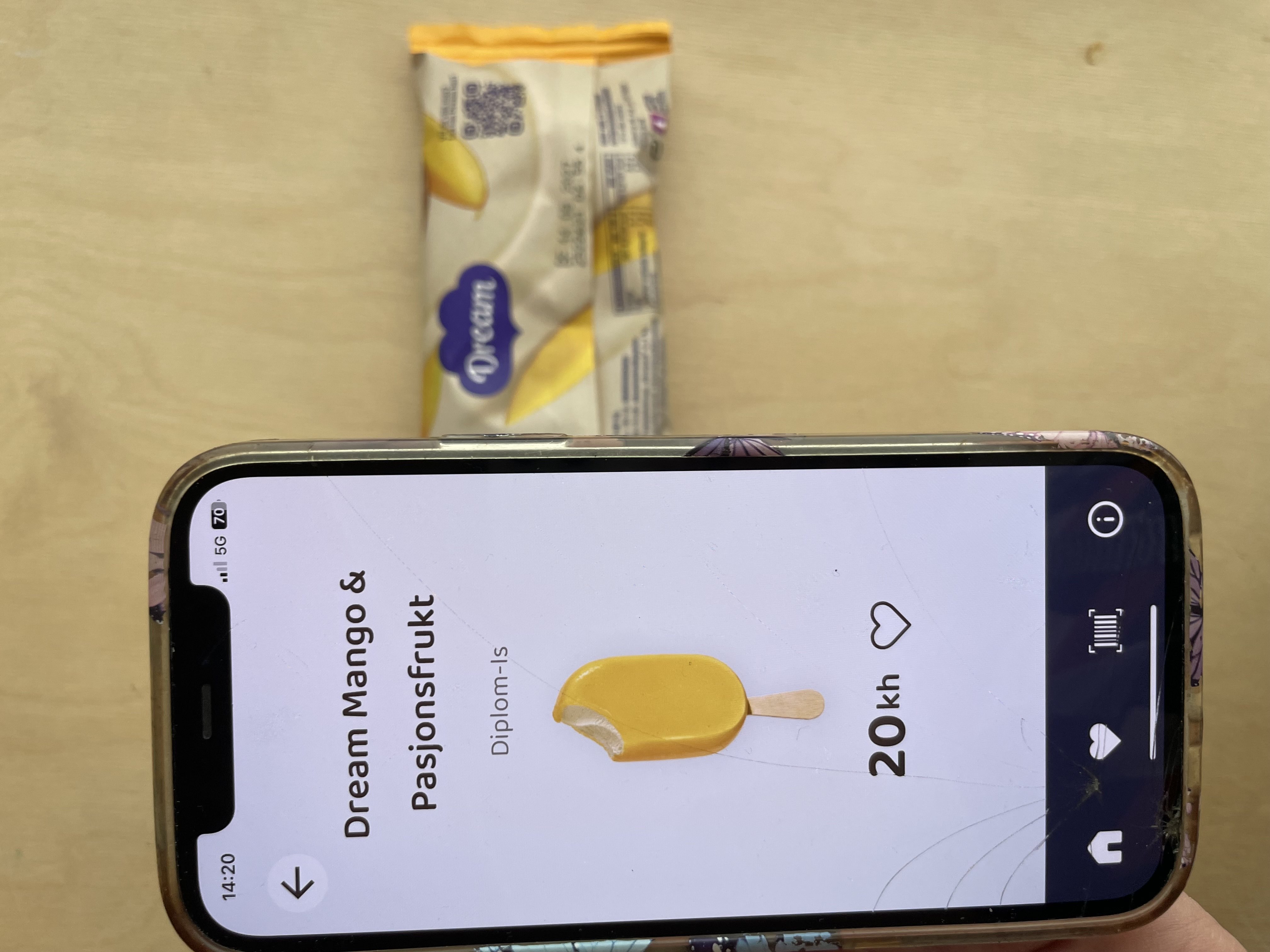 Mobil viser karbohydratinnhold på is